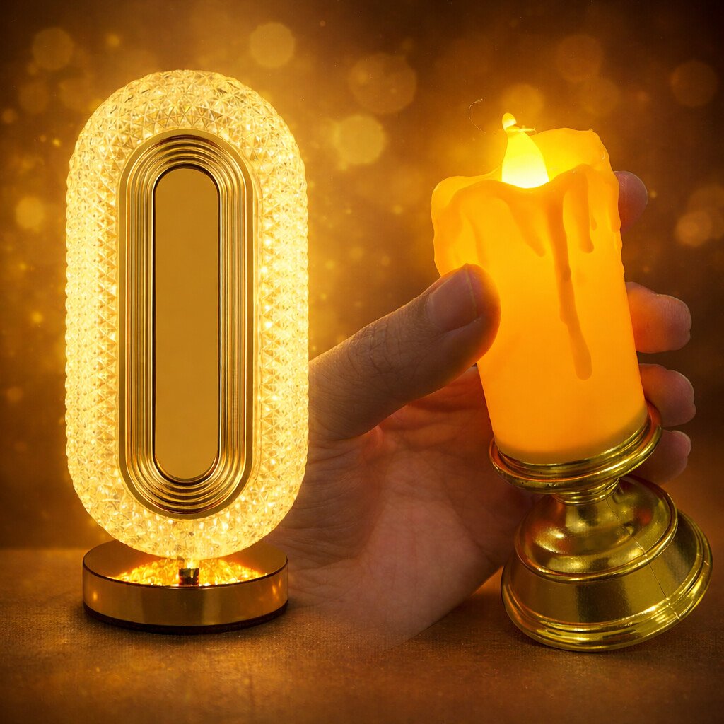 مصباح كريستالي فاخر بلمسة تحكم ذكية! مع شمعة LED أنيقة مجانًا!